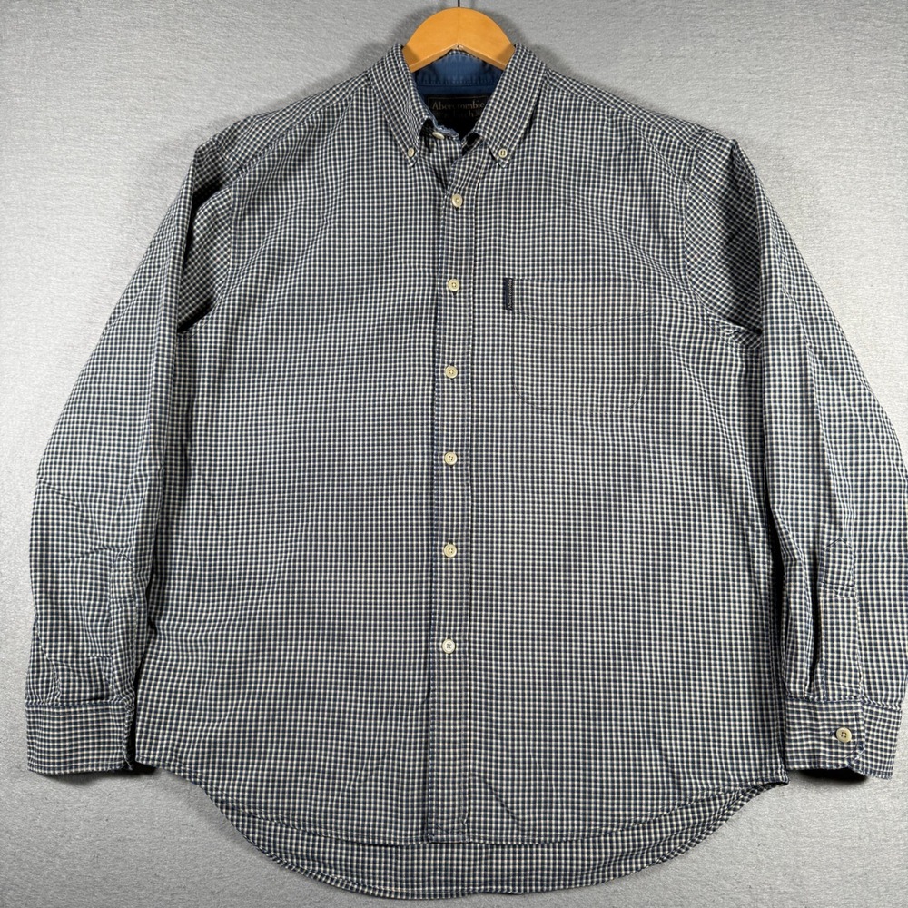 Abercrombie & Fitch Mens Navy White Gingham Button Down Shirt Size M 100% Cotton